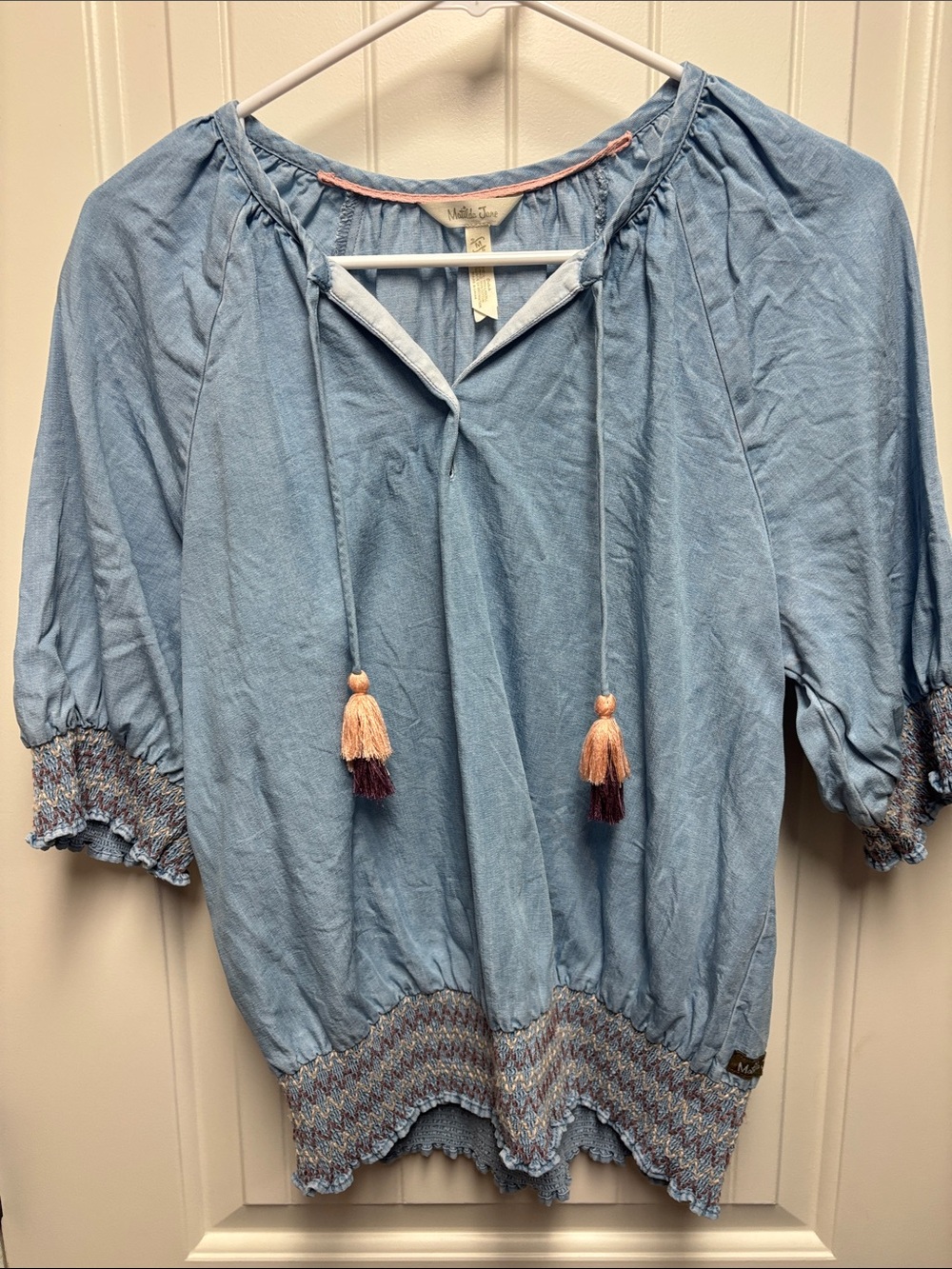 Matilda Jane Light Blue Tassel Peasant Blouse